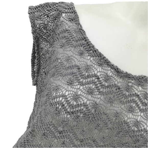 Express Crochet Lace Sheer Sequin Top Size S Gray Sleeveless Blouse Shirt Shell - Picture 3 of 12